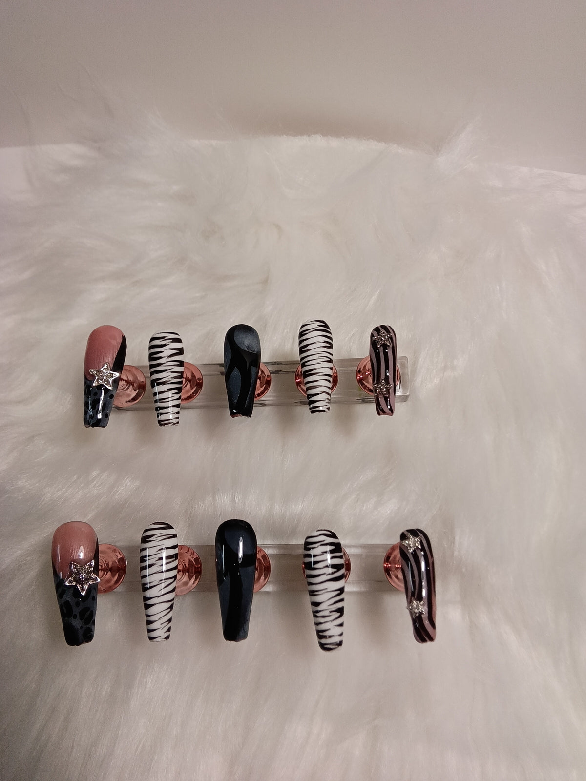 Luxury Black and White Zebra and Cheetah print Press On nail set