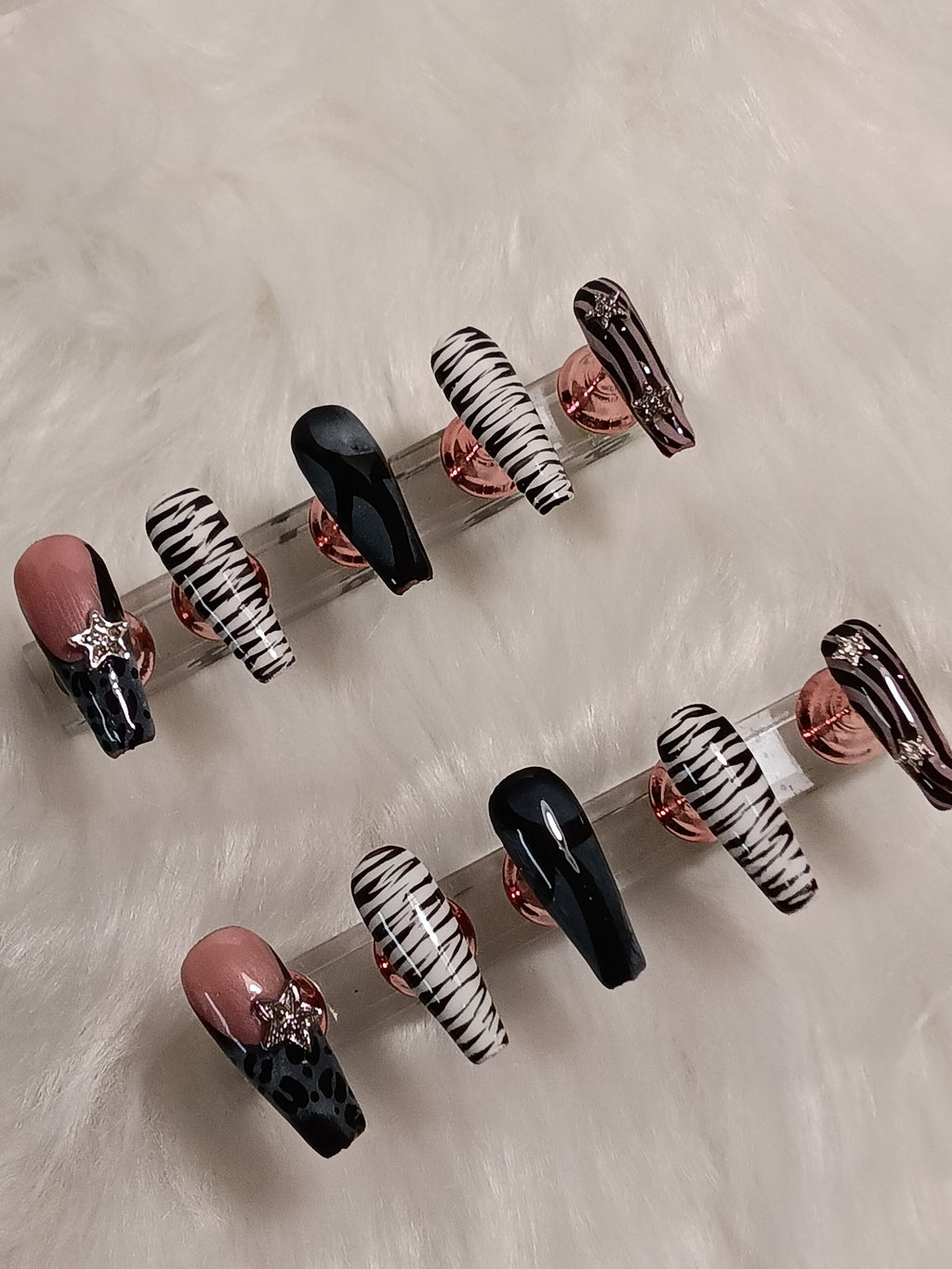 Luxury Black and White Zebra and Cheetah print Press On nail set