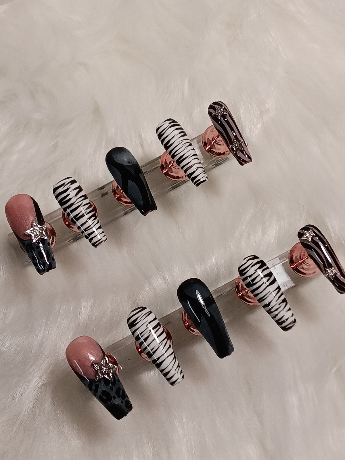 Luxury Black and White Zebra and Cheetah print Press On nail set