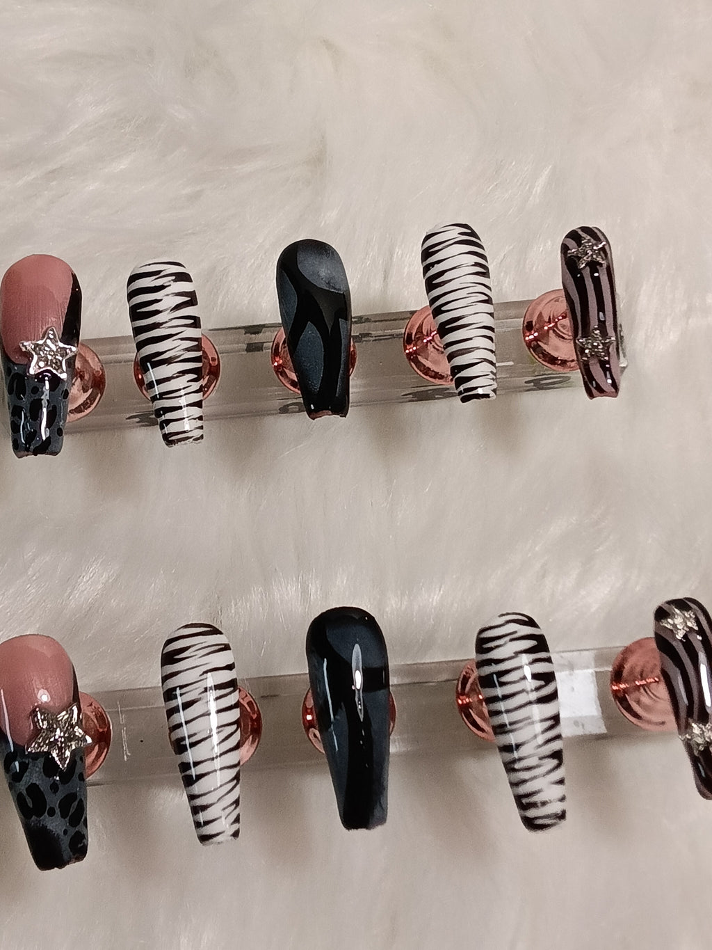 Luxury Black and White Zebra and Cheetah print Press On nail set