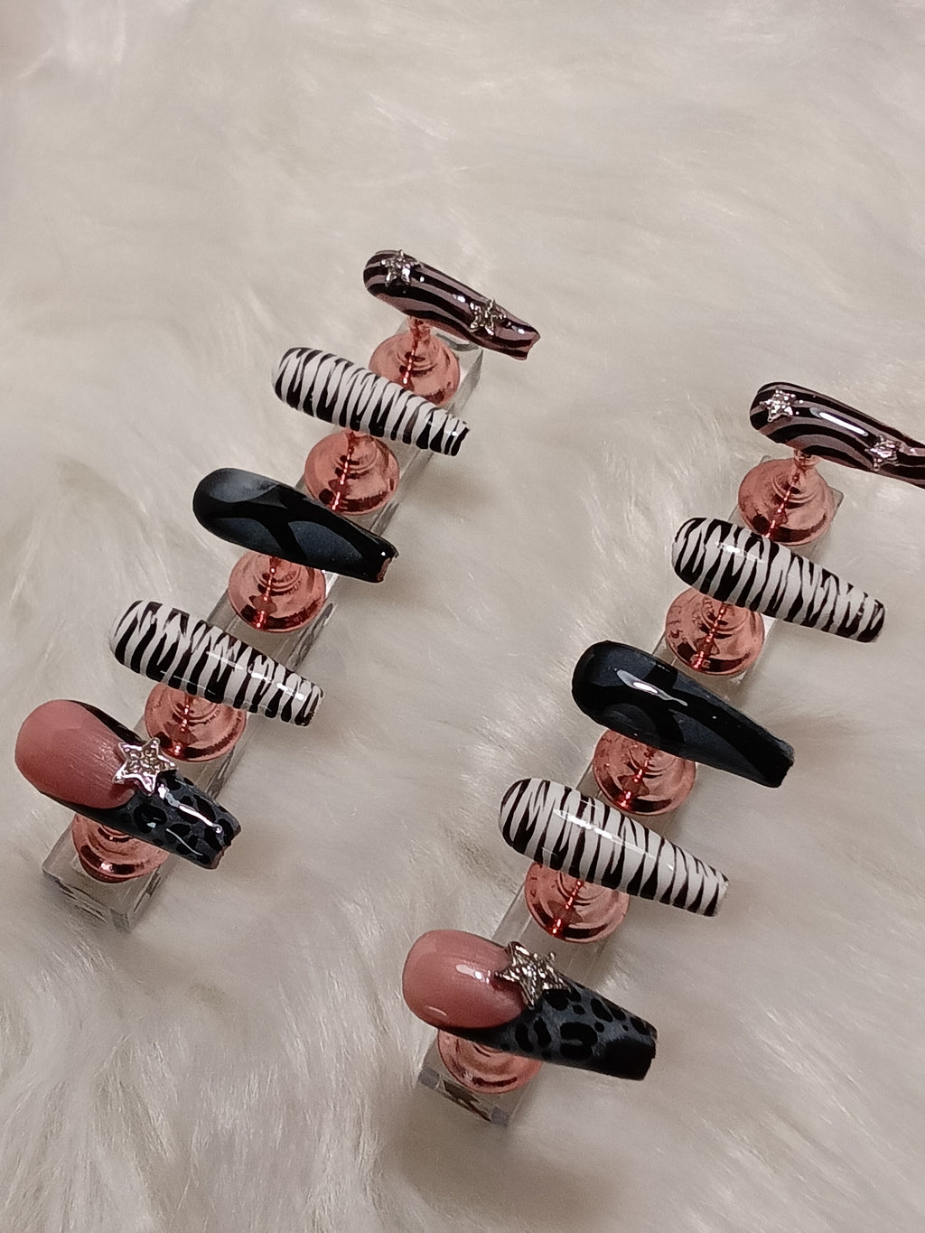Luxury Black and White Zebra and Cheetah print Press On nail set