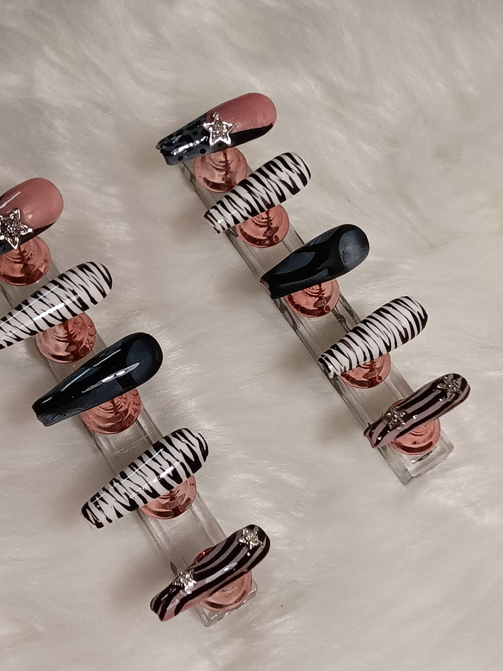 Luxury Black and White Zebra and Cheetah print Press On nail set