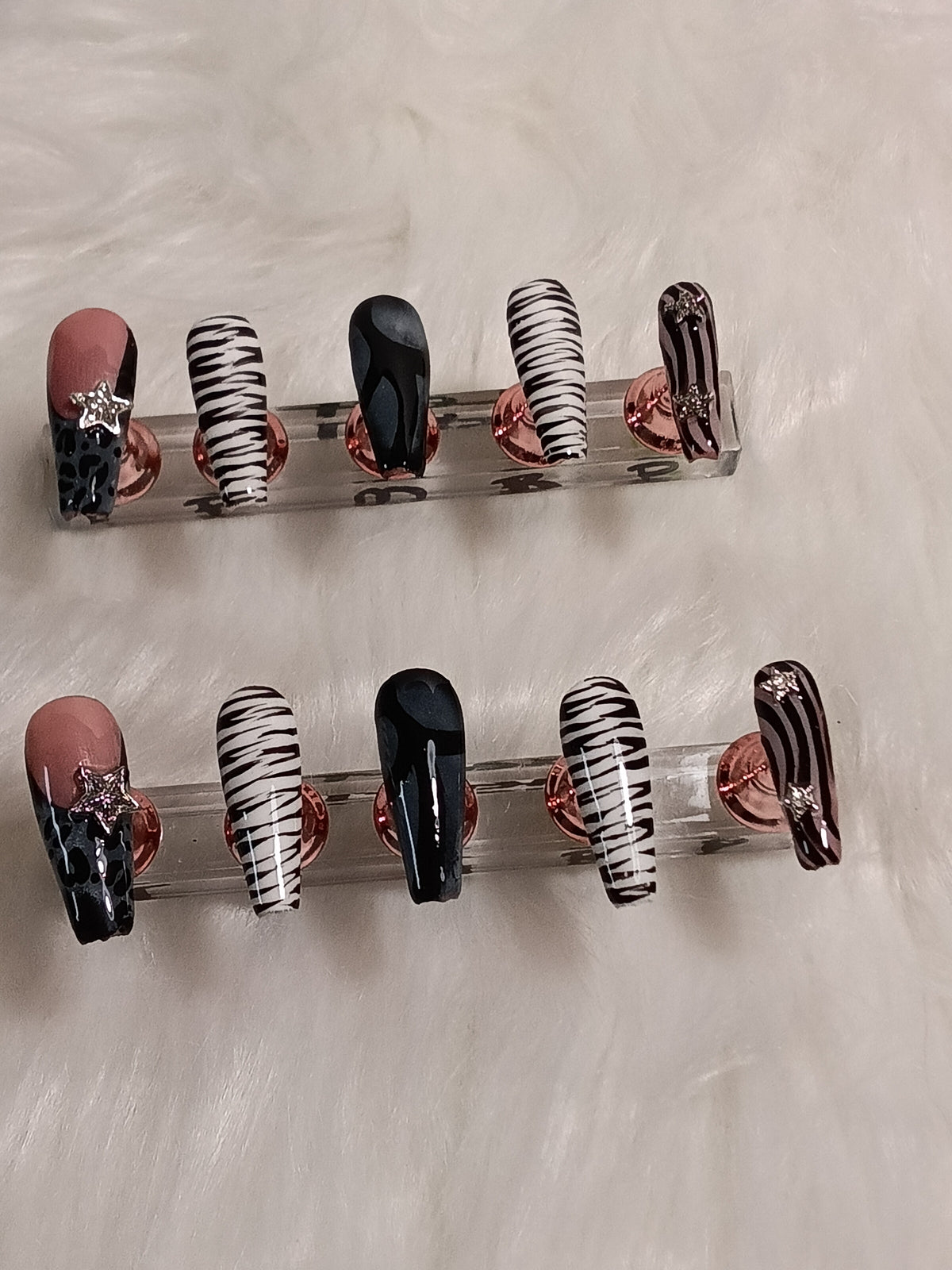 Luxury Black and White Zebra and Cheetah print Press On nail set