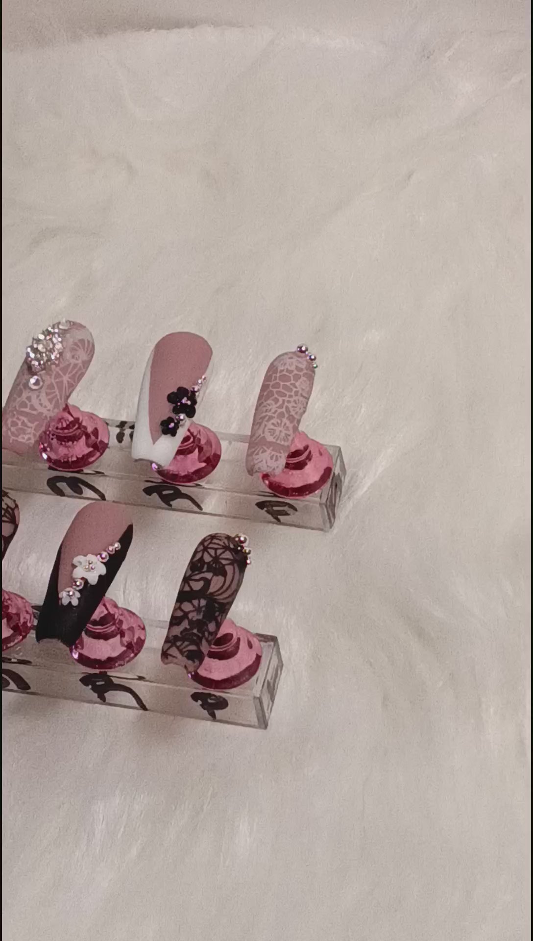 Elegant Matte Black and White Lace Press On nail set
