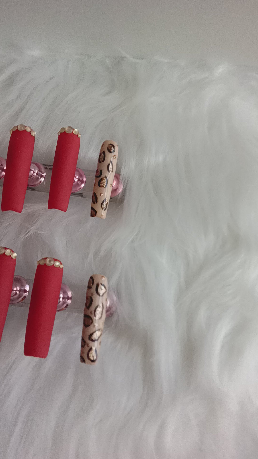 Matte Red and Cheetah print Press On set