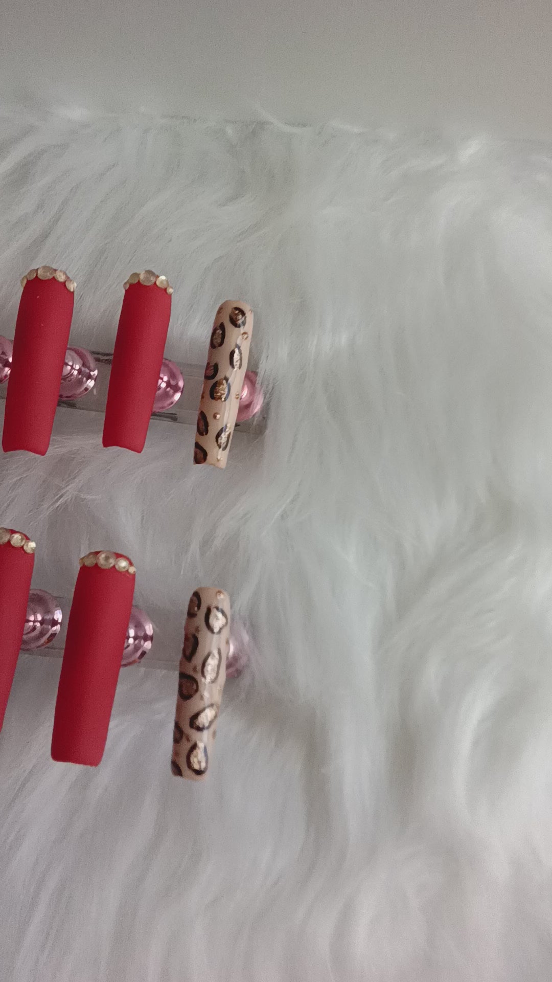 Matte Red and Cheetah print Press On set