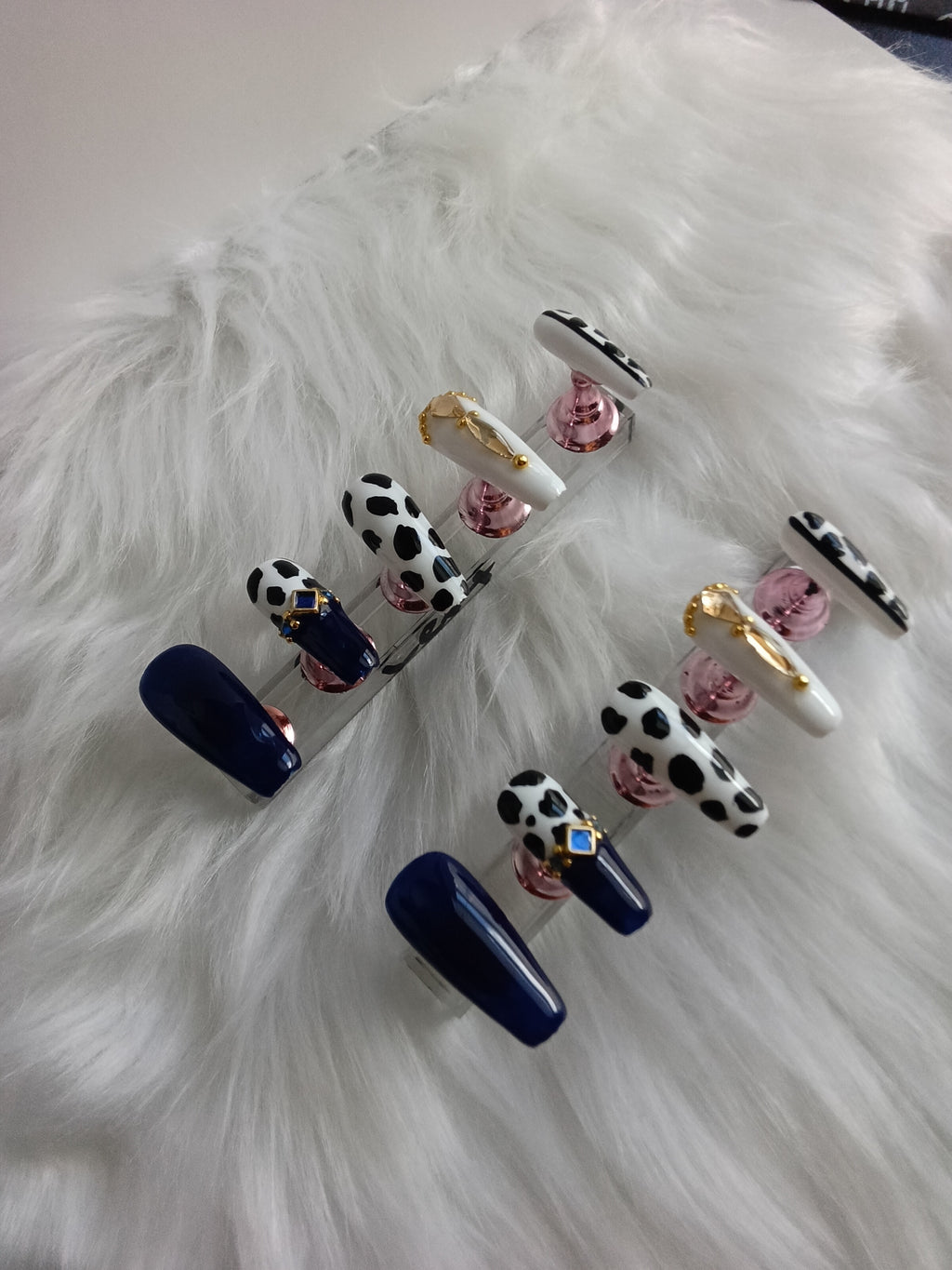 Indigo Blue and Cow Print Press On set