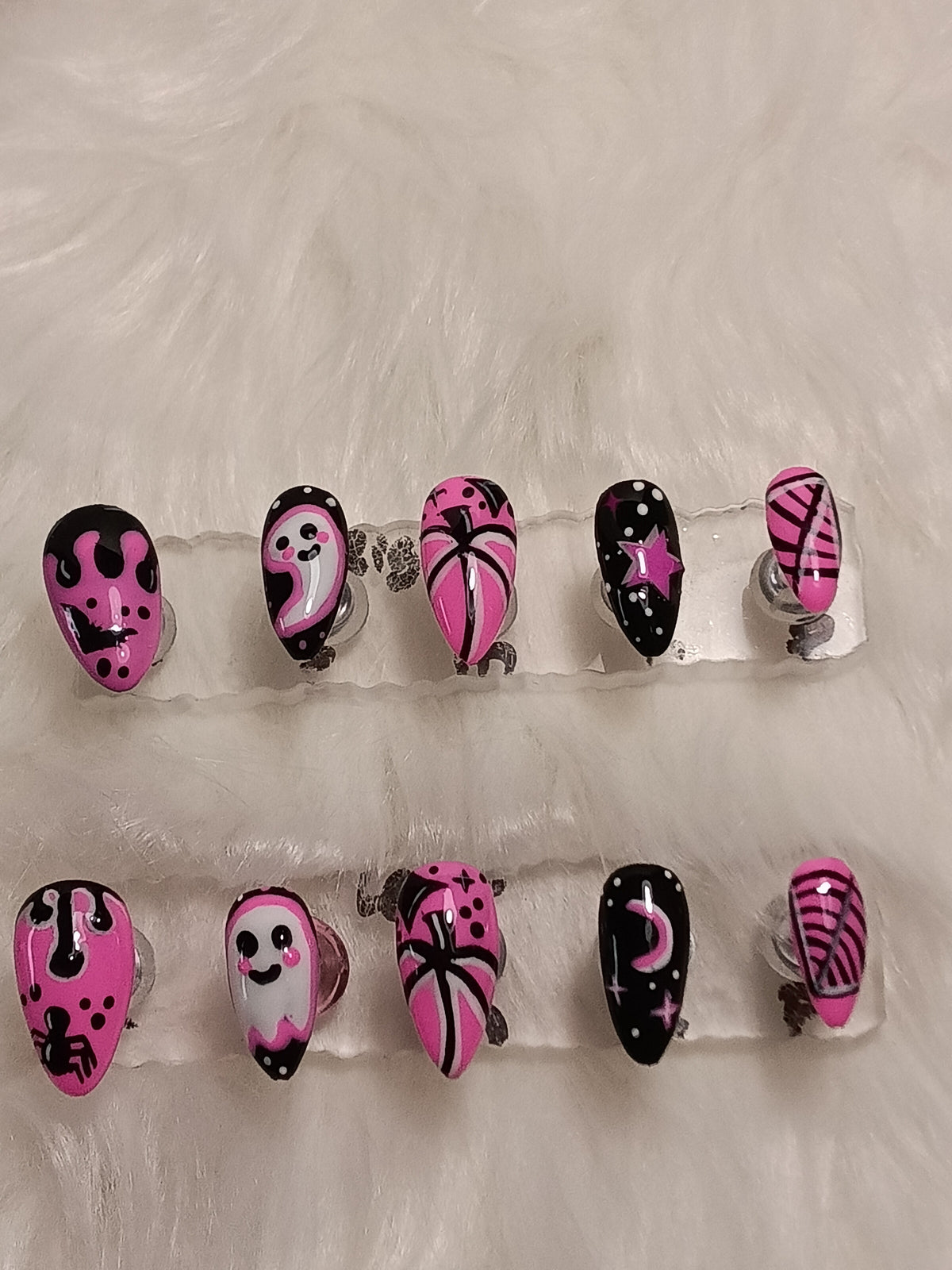 Cutsie Pink and Black Halloween Press On set