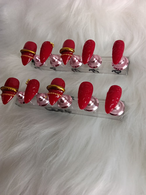 Elegant Red and Gold Bangle Press On set