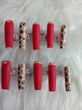 Matte Red and Cheetah print Press On set