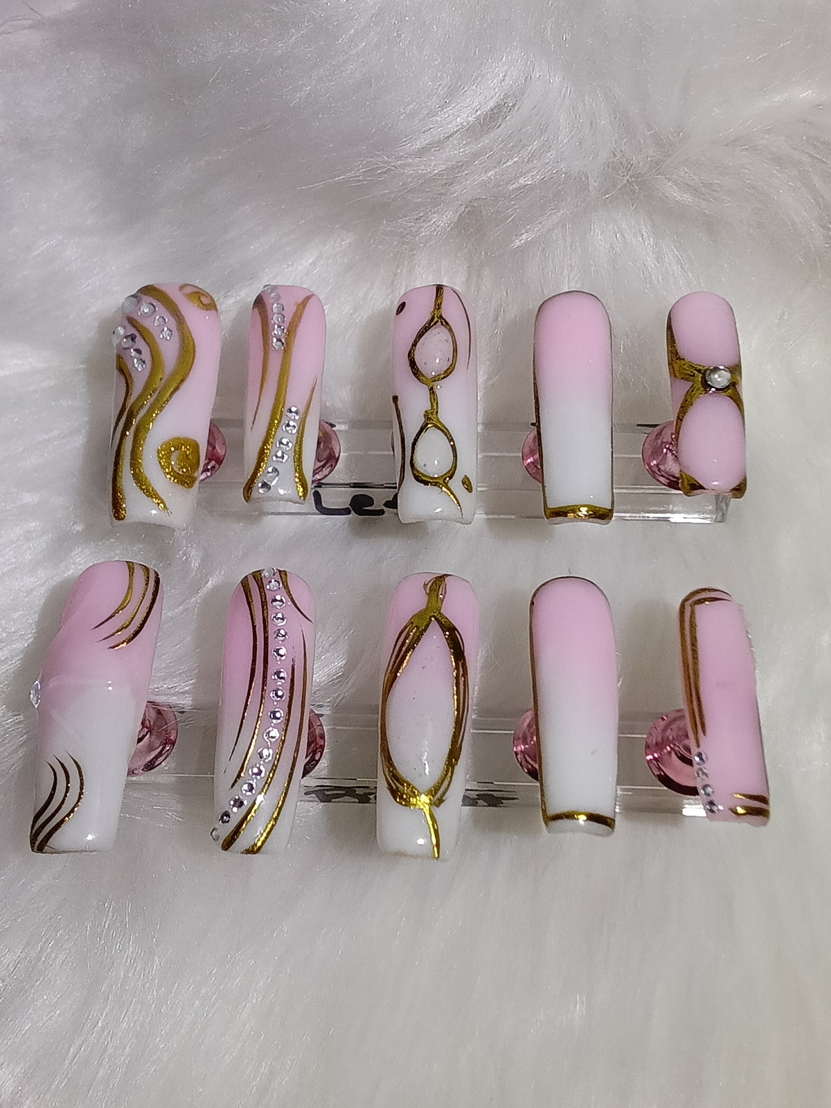 Pink and White Ombre Press On nail set
