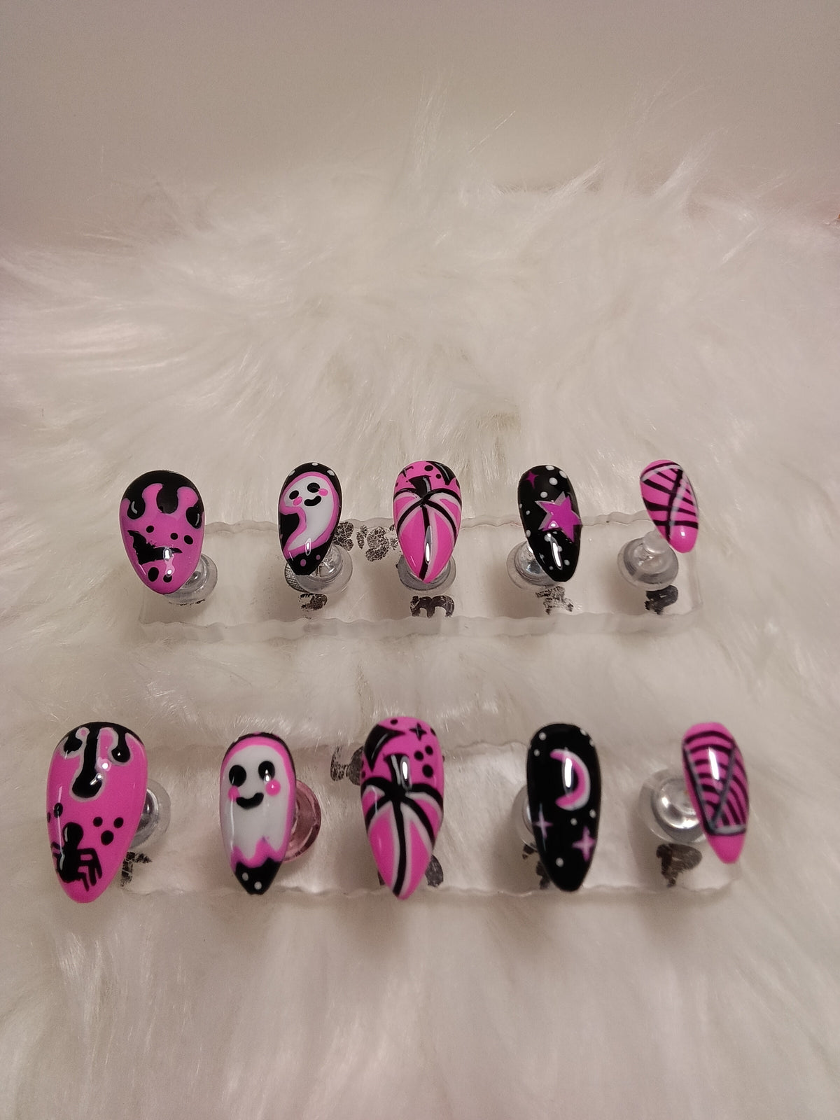 Cutsie Pink and Black Halloween Press On set