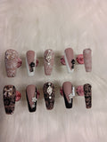 Elegant Matte Black and White Lace Press On nail set
