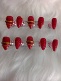 Elegant Red and Gold Bangle Press On set