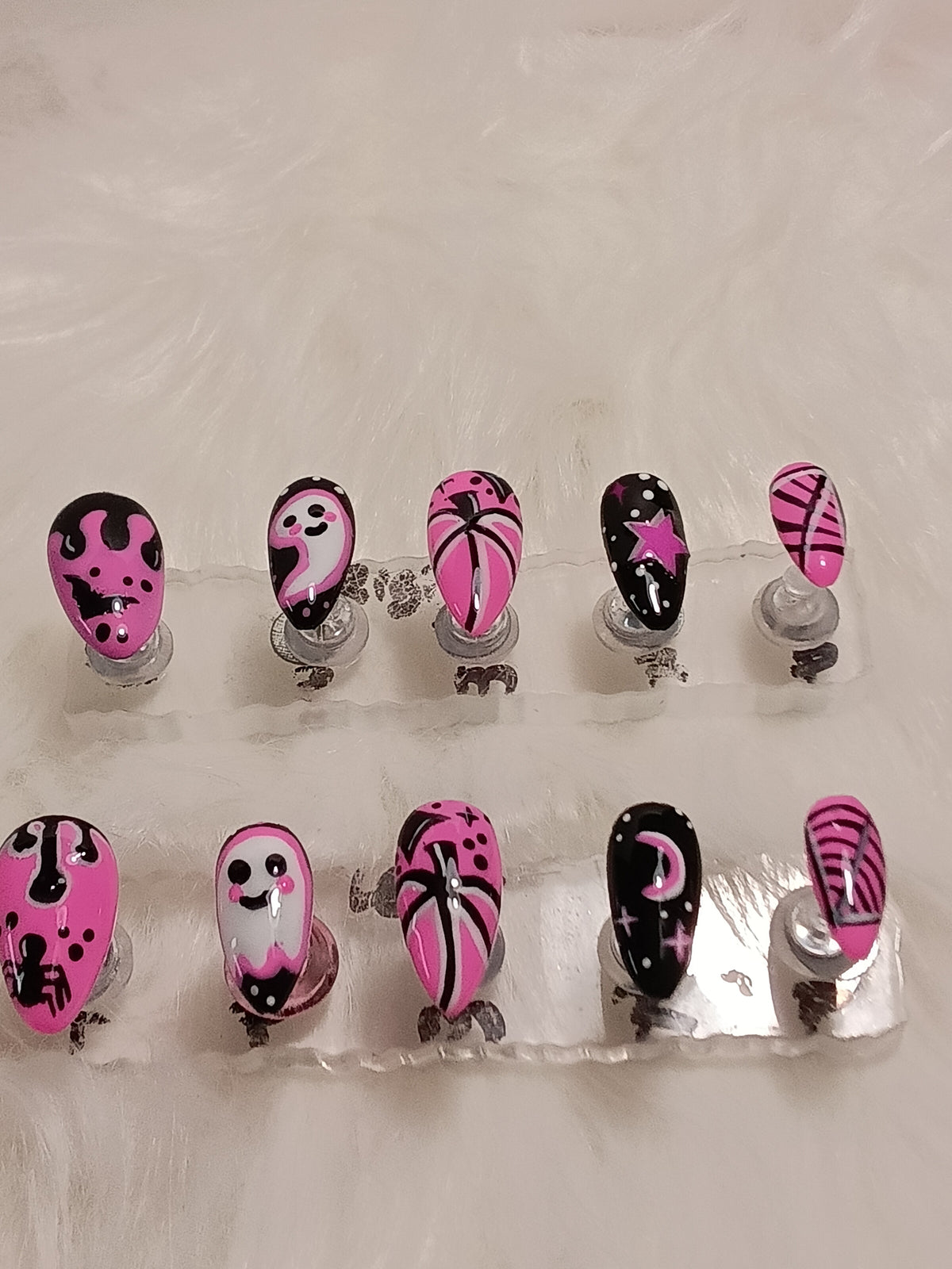 Cutsie Pink and Black Halloween Press On set