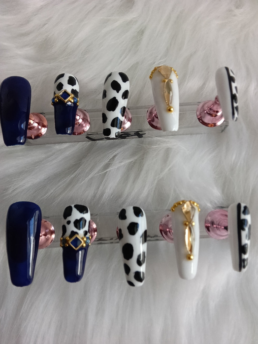 Indigo Blue and Cow Print Press On set