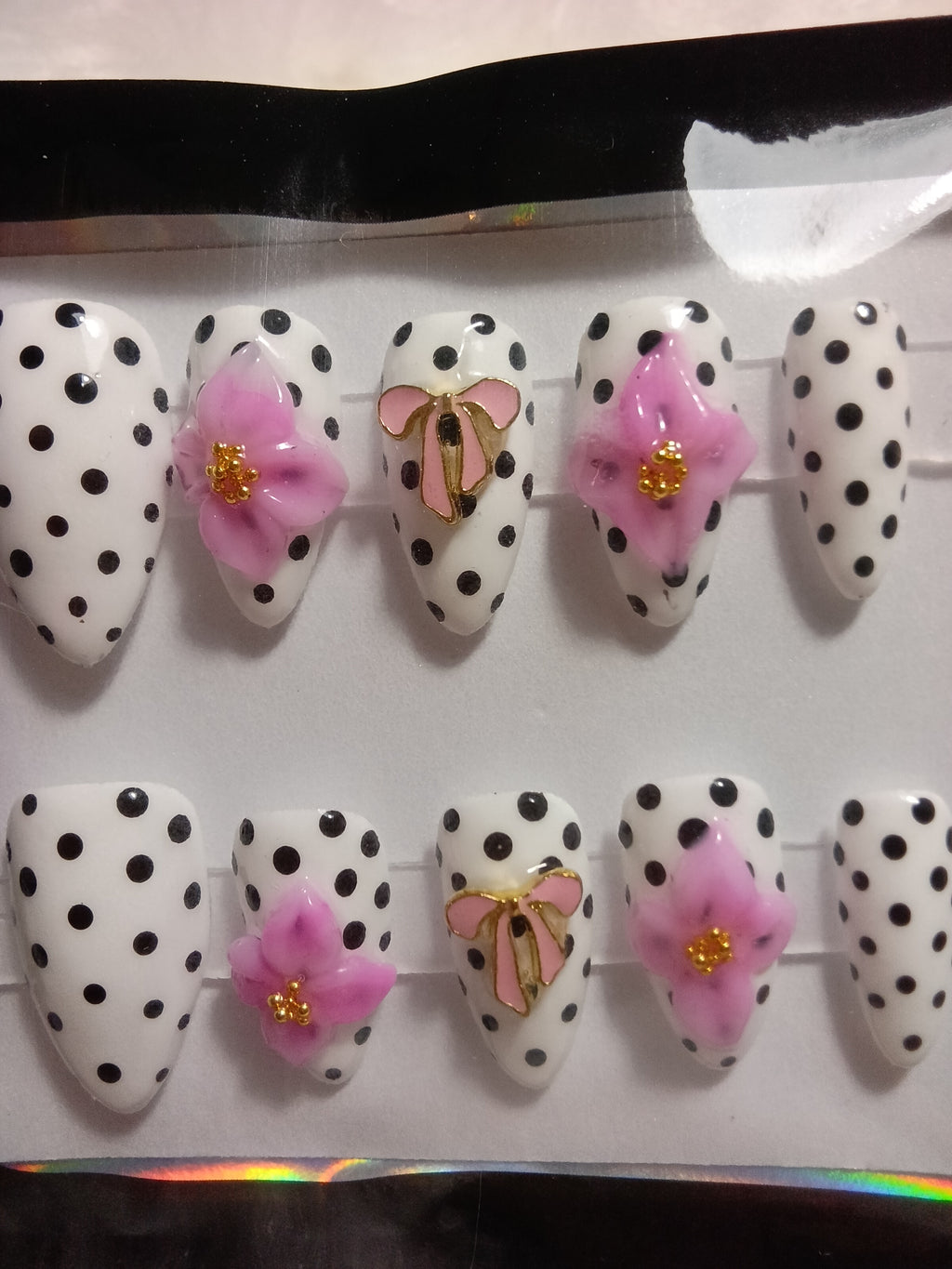 Classic White and Black Polka Dot Press On set