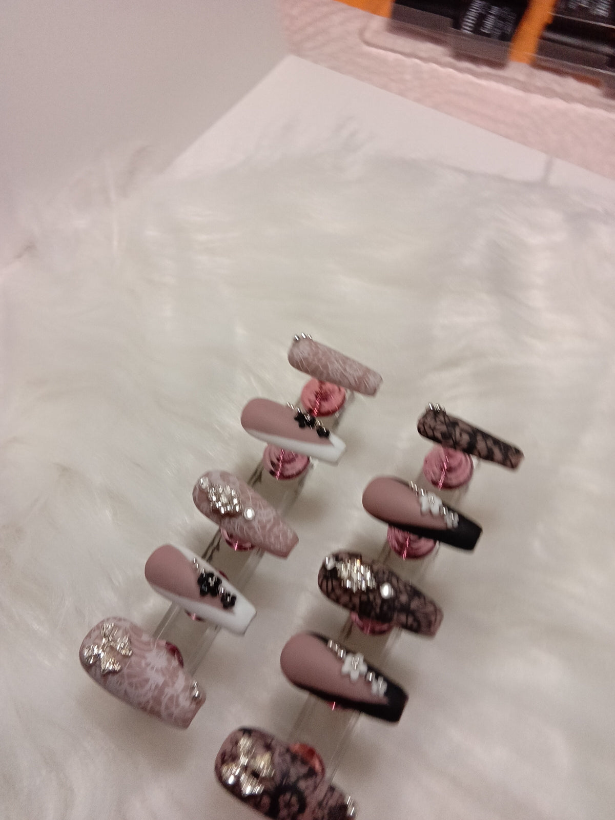 Elegant Matte Black and White Lace Press On nail set