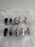 Indigo Blue and Cow Print Press On set