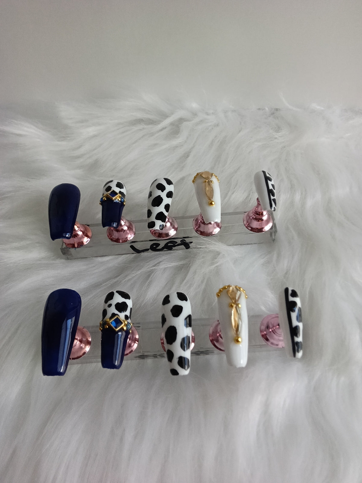Indigo Blue and Cow Print Press On set